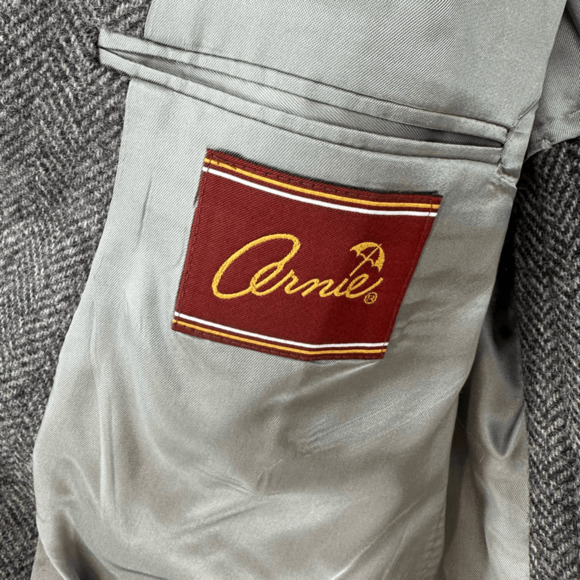 Vintage Wool Mens 44L Sport Coat Tweed Herringbone Jacket Two Button Elbow Patch - Picture 4 of 13